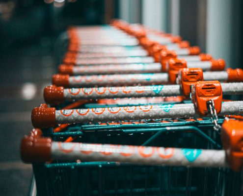 Row of nested shopping carts