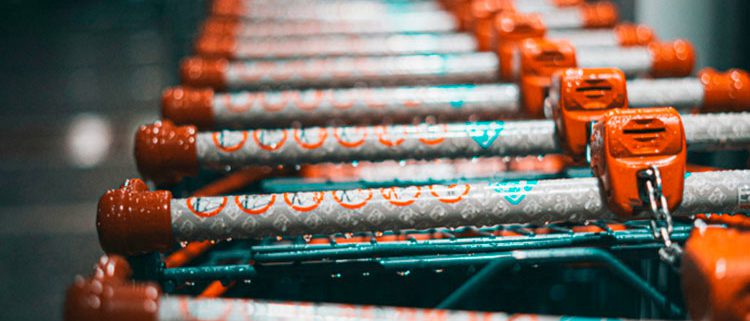 Row of nested shopping carts